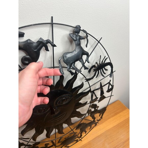 Vintage zodiac thin metal sun celestial outdoor indoor thin black metal wall - Picture 4 of 5